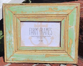 4 x 6 GREEN and YELLOW old vintage wood picture frame