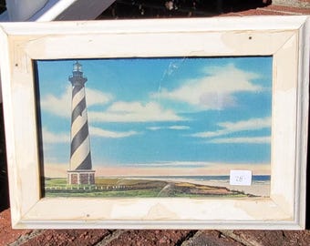 CAPE HATTERAS Impression carte postale phare dans un cadre en bois récupéré