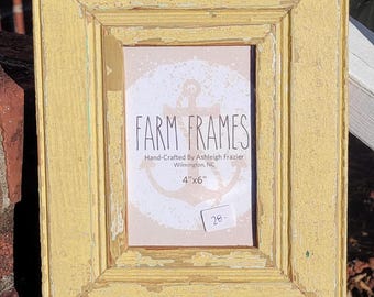 4 x 6 YELLOW old vintage wood picture frame