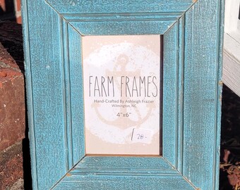 Cadre photo en bois ancien vintage 4 x 6 BLEU
