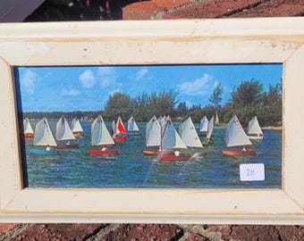 Impression carte postale VOILIER dans un cadre photo en bois récupéré