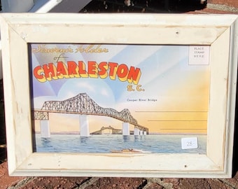 Carte postale CHARLESTON, SC dans un cadre en bois récupéré