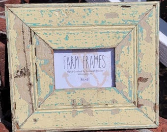 Cadre photo en bois vintage 3 1/2 x 5 BLEU et JAUNE