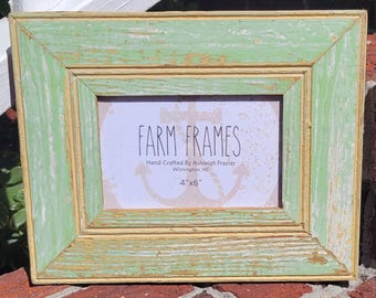 4 x 6 GREEN and YELLOW old vintage wood picture frame
