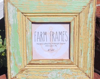 4 x 4 GREEN and YELLOW old vintage wood picture frame