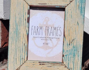 4 x 6 BLUE and TAN old vintage wood picture frame