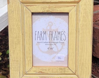 4 x 6 YELLOW old vintage wood picture frame
