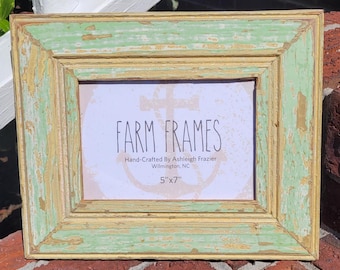 5 x 7 GREEN and YELLOW old vintage wood picture frame