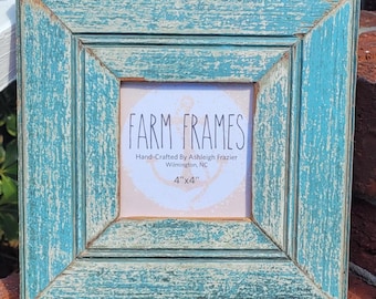 4 x 4 BLUE old vintage wood picture frame