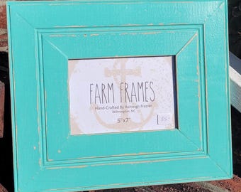 5 x 7 BLUE old vintage wood picture frame