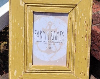 Cadre photo en bois ancien vintage 4 x 6 JAUNE