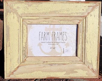 4 x 6 YELLOW old vintage wood picture frame