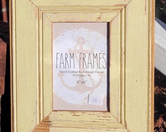 4 x 6 YELLOW old vintage wood picture frame