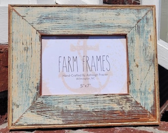 5x 7 BLUE and TAN old vintage wood picture frame