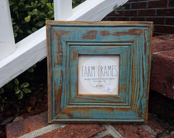 4 x 4 BLUE old vintage wood picture frame