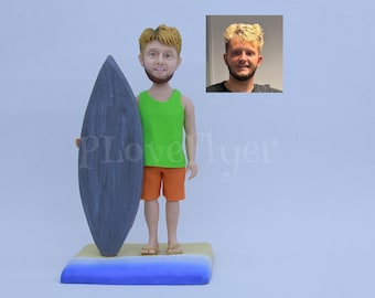 Custom Surfer Bobblehead, Personalized Surfing Figurine, Unique Handmade Beach Lover Gift, Customized Surfer Figure, Perfect Surfing Decor