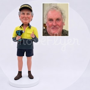 Anpassad fars dag-present, byggnadsarbetare bobblehead, händig man-figur för pappa, personlig entreprenörspresent från dotter