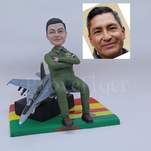 Custom Pilot Gifts For Men, Jet Pilot Bobblehead Custom, Fighter, Warplane Pilot Birthday Cake Topper, AirLine Captain Retirement Party Gift