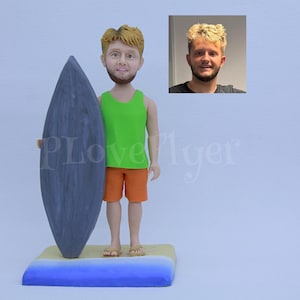 Benutzerdefinierte Surfer Bobblehead, personalisierte Surfen Figur, einzigartiges handgefertigtes Strand-Liebhaber-Geschenk, maßgeschneiderte Surfer-Figur, perfektes Surf-Dekor