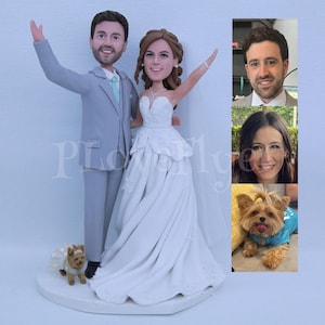 Benutzerdefinierte Hochzeitstorte Topper mit Hund, Valentinstag Geschenk Paar Bobblehead, personalisierte Paare Figuren, Jubiläumsgeschenk für Mann, Frau