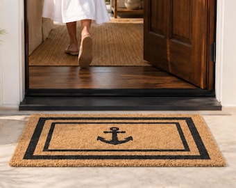 Alfombra de exterior con diseño de ancla, felpudo costero para la puerta principal, decoración náutica para el hogar, ideas de regalo para marineros, arte para la decoración de casas de playa.