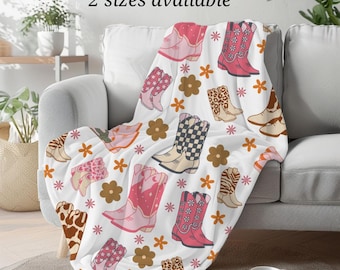 Coperta da cowgirl rosa, decorazione accogliente per camera da letto a tema western, regalo da regina del rodeo femminile per compleanno di adolescenti, coperta retrò per la casa di un amico