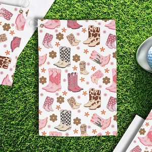 Toalla de golf estilo western, bota vaquera rosa, accesorio para niña, bolsa de golf, artículos deportivos para golfistas, regalo de cumpleaños para ella