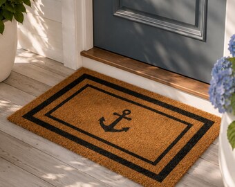 Anchor Decor Outdoor Rug Coastal Front Door Welcome Mat Nautical Home Decor Gift Ideas for Navy Sailor Art for Beach House Decorations