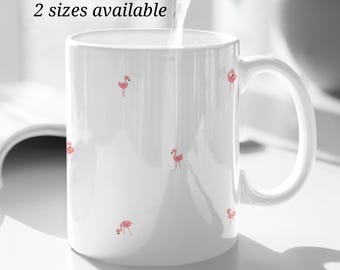 Tazza da caffè con fenicottero e uccellino rosa, regalo minimalista per inaugurazione della casa sulla spiaggia per gli amanti degli animali, regalo tropicale delicato per gli amici del guardiano dello zoo e della fauna selvatica.