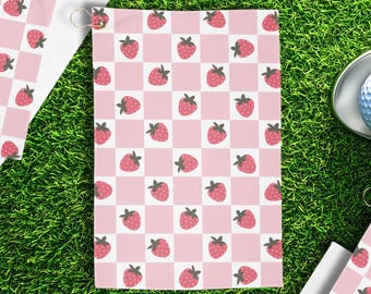 Asciugamano da golf femminile rosa, accessori sportivi retrò da donna, asciugamano da golf a tema fragola per ragazza golfista, regalo di compleanno per mamma di country club