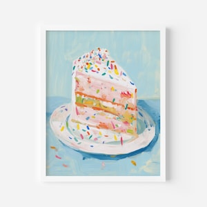 Sprinkle Cake Art – Pastel Dessert Wall Art, Whimsical Kitchen Decor, Cute Birthday Cake Painting