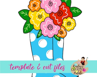 Rain Boots with Flowers Door Hanger Template - Rain Boots Template - Door Stencil - Wooden Door Hanger Template - Cut Template - Paint Guide
