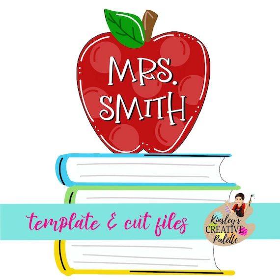 Back to School apple and books wooden door hanger template - Teacher apple Template - stencil - Cut files Template - Paint Guide Il_570xn