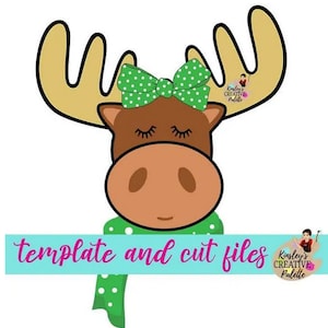 Christmas Moose Girl Door Hanger Template (Downloadable) - Christmas Template - Door Hanger Template - Cut Template - Paint Guide