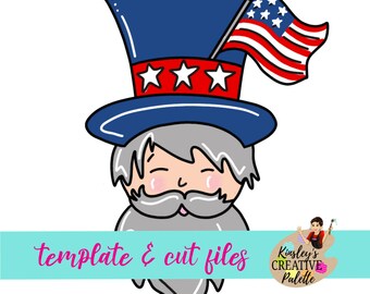 Fourth of July wooden door hanger - stencil - Patriotic Wooden Door Hanger Template - Cut Template - Paint Guide - 4th of July Uncle Sam