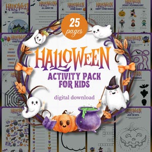 Kids Halloween Activity Pack, Activities Bundle, Word Search Mazes Games Coloring Pages Sheets Party Printable Digital Download, Fall Autumn
