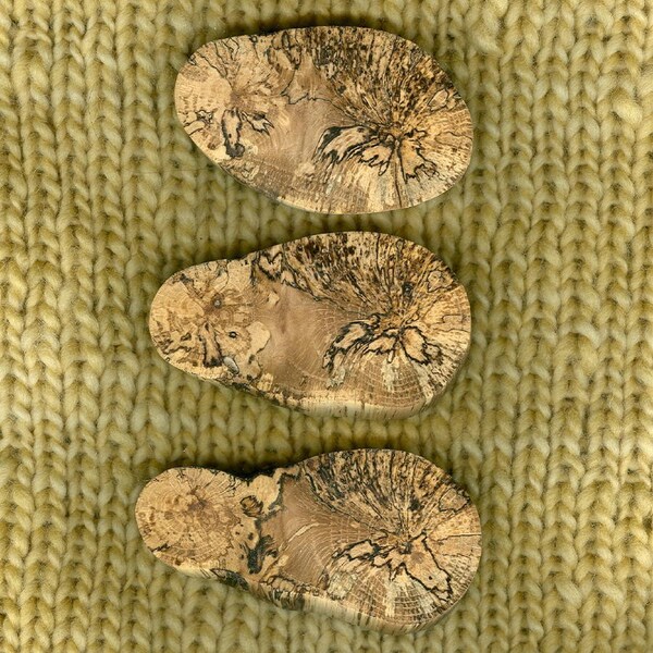 Lot of 3 Spalted Oak Handcrafted and Handmade Tree Branch Wood Wooden Buttons or Pendants.....OOAK......86