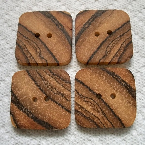 Reserved listing for Yoshie......Lot of 4 Square XL Exotic Zebrawood Handmade Buttons....1 1/2 inches....2 holes....66