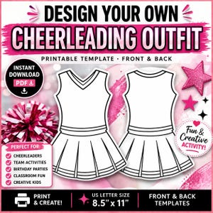 Design Your Own Cheerleading Outfit Printable | Front and Back Template | Kids Cheer Activity | DIY Uniform Design Worksheet | Instant Downl