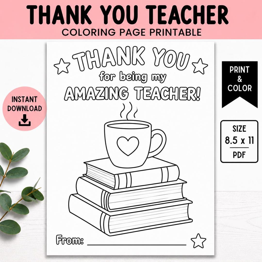 Thank You Teacher Coloring Page Printable | Teacher Appreciation Gift ...
