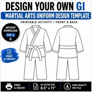 Design Your Own GI Printable Worksheet | Martial Arts Coloring Activity | Karate Uniform Design Template PDF