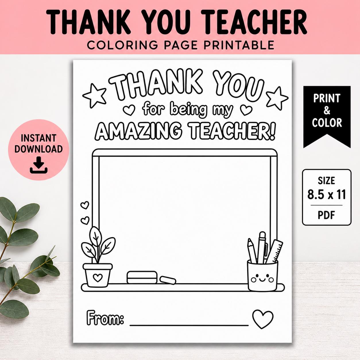 Thank You Teacher Coloring Page Printable | Teacher Appreciation Gift ...