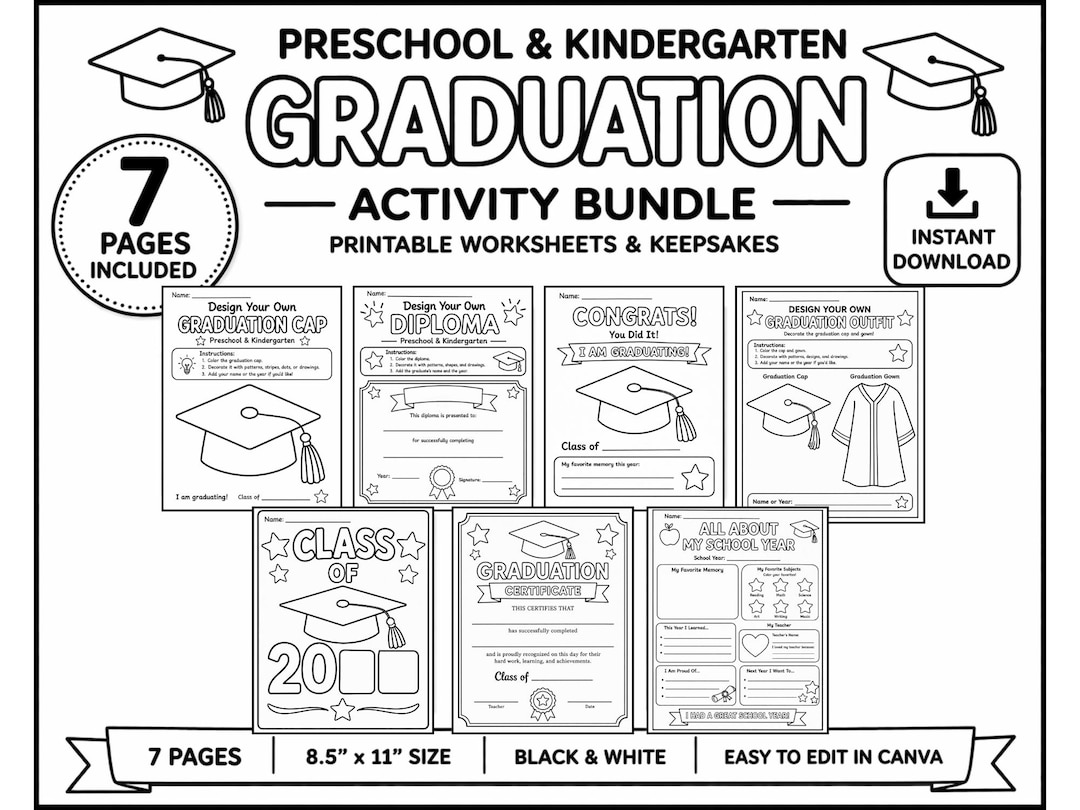Preschool Graduation Worksheet Math Preschool Graduation Activity Bundle Printable, Kindergarten Graduation ...
