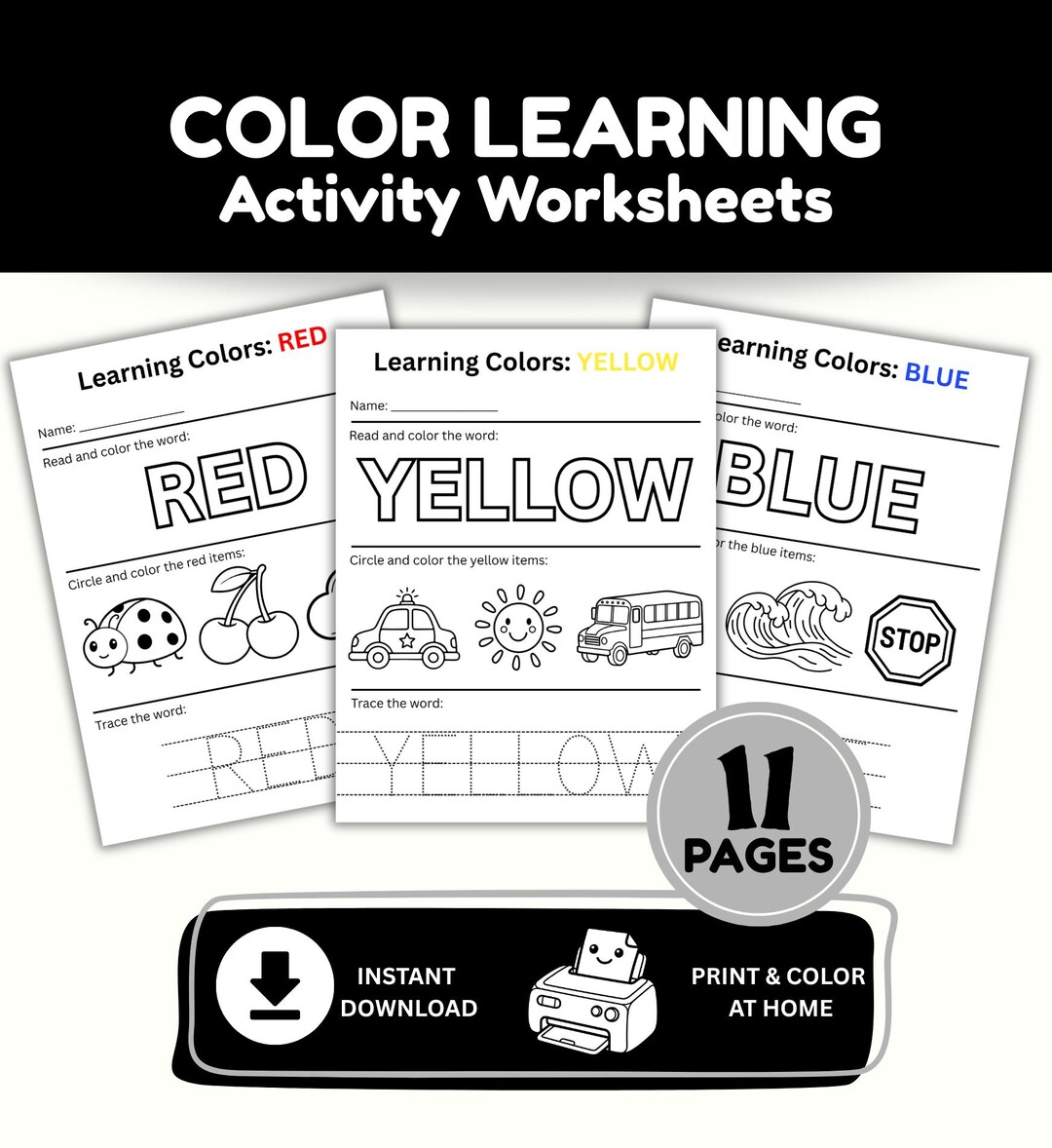 Color Learning Worksheets for Preschool | Color Recognition & Tracing ...