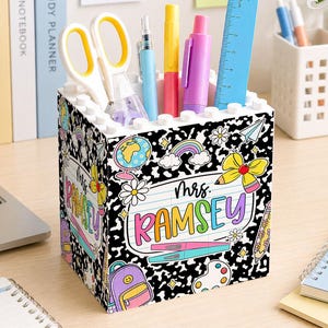 Personalized Teacher Block Pencil Holder: Teacher Brick Pencil Pot with Name, Teacher Desk Organizer, Back to School Gift, School Supplies