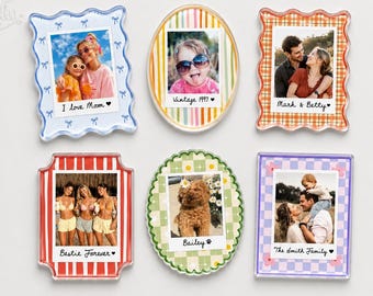 Personalized Acrylic Frame Photo Magnet, Striped Photo Family Magnets, Best Friend Fridge Magnet, Gift for Her, Couple Gifts, Pet Lover Gift