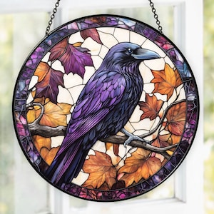 Black Raven Stained Glass Suncatcher, Gothic Crow Window Hangings For House, Housewarming Gift, Bird Lover Gift, Indoor Decor, Xmas Gift