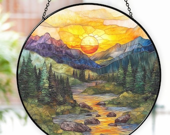 Mountain Range Stained Glass Suncatcher, Nature Suncatcher For Window Hanging, Grandma Window Decor, Mothers Day Suncatcher, Gifts For Mom