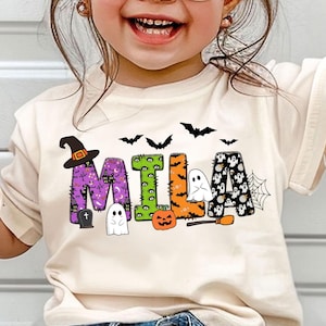 Custom Kids Halloween Name Shirt, Toddler Halloween Shirt with Name, Kids Fall Shirt, Toddler Spooky Season Tee, Custom Alphabet Kids Shirt