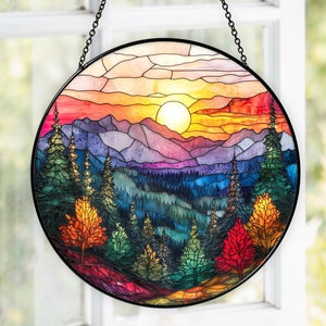 Mountain Range Stained Glass Suncatcher, Nature Suncatcher For Window Hanging, Stained Glass Window Decor, Mothers Day Gift For Grandma